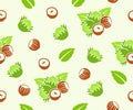 Hazelnut, filbert, cobnut, nut, leaves and plant, seamless vector background, pattern Royalty Free Stock Photo