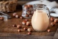 Hazelnut milk beverage in a jar