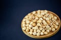 Hazelnut nut or noisettes nuts group Protein and healthy food for diet in a wooden plate