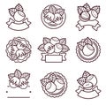 Hazelnut nuts label and icons set. Collection icon hazelnut nuts. Vector