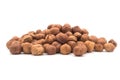 Hazelnut nuts on white background. peeled filbert