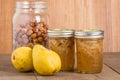 Hazelnut and pear conserve in jars