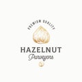 Hazelnut Purveyors Abstract Vector Sign, Symbol or Logo Template. Hand Drawn Sketch Hazel Nuts Sillhouettes with Retro