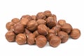 Hazelnut unpeeled isolated white background. Pile of hazelnut closeup. Nuts collection Royalty Free Stock Photo