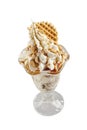 Hazelnut and wafer biscuit sundae with copy space