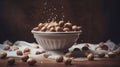 Hazelnuts in a bowl on a brown background