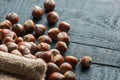 Hazelnuts, filbert on old wooden table Royalty Free Stock Photo