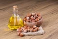 Hazelnuts and hazelnut oil natural and healthy food Royalty Free Stock Photo