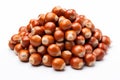 Hazelnuts isolated on white background. Close up of hazelnuts Royalty Free Stock Photo