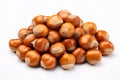 Hazelnuts isolated on white background. Close up of hazelnuts