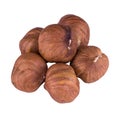 Hazelnuts isolated on white background, closeup, detailed texture of walnut skin