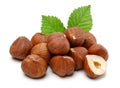 Hazelnuts and leafs on white background Royalty Free Stock Photo