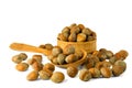 Hazelnuts nuts of Turkish hazel. The concept of hazelnut nuts as Royalty Free Stock Photo