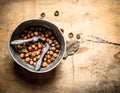 Hazelnuts in the old pot. Royalty Free Stock Photo