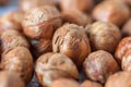 Hazelnuts. Peeled Raw Hazelnuts. Fresh organic Nuts. Raw nuts Royalty Free Stock Photo