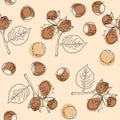 Hazelnuts seamless pattern. Good for ads, signboards, packaging, menu design, interior decorating and other design.