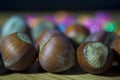 Hazelnuts. Stack of hazelnuts. Food background. Hazelnut background