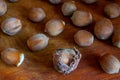 Hazelnuts on a shabby background