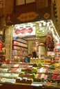 Hazer Baba Turkish Delight Traditional Dessert Tastes corner shop with spices tea in Spice Bazaar Misir Carsisi, Istanbul, Turkey