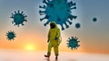 Hazmat Suit Corona Virus Covid-19 Protection with protective yellow suit 3D illustration