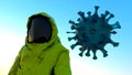 Hazmat Suit Corona Virus Covid-19 Protection with protective yellow suit 3D illustration