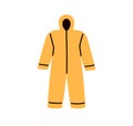 Hazmat suit. Protective safety overalls. Industrial workers jumpsuit, outfit with hood. PPE, personal protection