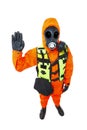 Hazmat suit stop hand signal coronavirus corona virus corvid 19