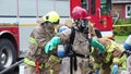 Hazmat team decontamination washing process.