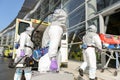 HAZMAT team entering contaminated building