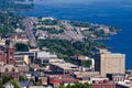 Hazy aerial view of Duluth Minnesota harbor on a sunny summer da Royalty Free Stock Photo