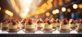 Hazy blurred bokeh effect with gourmet desserts and specialty coffee drinks in patisserie