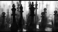 Hazy chessboards filled with an array of black and white pieces