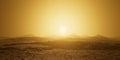 Hazy Glowing Sun Over 3D rendered Desert Landscape Royalty Free Stock Photo