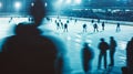 A hazy and outoffocus image of a speed skating race with spectators cheering on their favorite competitors as they glide