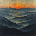 Hazy silhouette of mountains against a sunset Royalty Free Stock Photo