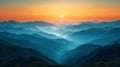 Hazy silhouette of mountains against a sunset Royalty Free Stock Photo