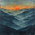 Hazy silhouette of mountains against a sunset Royalty Free Stock Photo