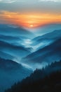 Hazy silhouette of mountains against a sunset Royalty Free Stock Photo