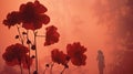 Hazy Silhouette: A Red Poppy Field In The Mist