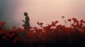 Hazy Silhouette Of A Single Poppy In A Field Of Red Royalty Free Stock Photo