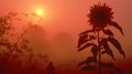 Hazy Silhouette Of A Single Sunflower: A Dramatic Autumn Wallpaper Royalty Free Stock Photo