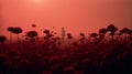 Hazy Silhouette Walking Through Red Poppy Field