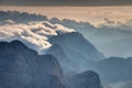 Steep rock faces over hazy Trenta valley Julian Alps Slovenia Royalty Free Stock Photo