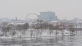 Montreal cityscape on a foggy winter day, view from Jean drapeau parc Royalty Free Stock Photo