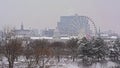 Montreal cityscape on a foggy winter day, view from Jean drapeau parc Royalty Free Stock Photo