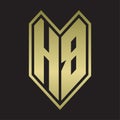 HB Logo monogram with emblem line style isolated on gold colors