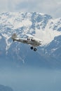 HB-RBG Boeing Stearman Model 75 airplane over the rhine valley in Switzerland Royalty Free Stock Photo