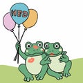 Couple frog happy birthday balloon cartoon illustration