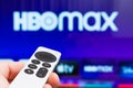 HBO Max on Apple TV showing on the screen of TV Royalty Free Stock Photo