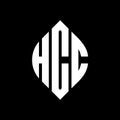 HCC circle letter logo design with circle and ellipse shape. HCC ellipse letters with typographic style. The three initials form a